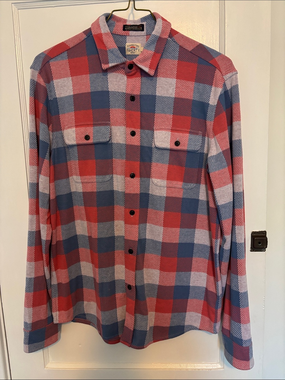 Faherty Red & Blue Plaid Casual Button-Down Shirt-Mens size L